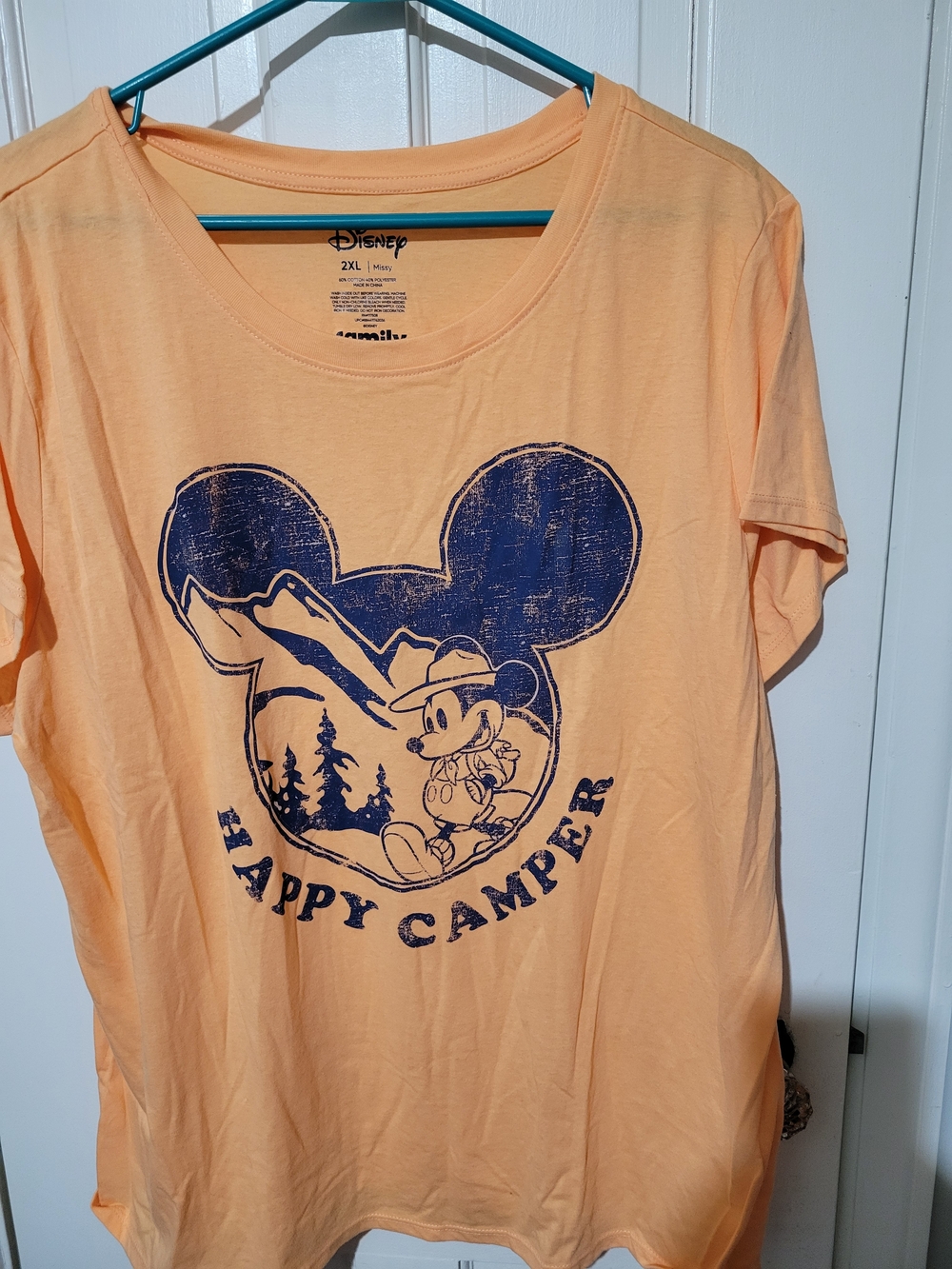 Disney Peach Short Sleeve Tee with Navy Mickey Camping Graphic